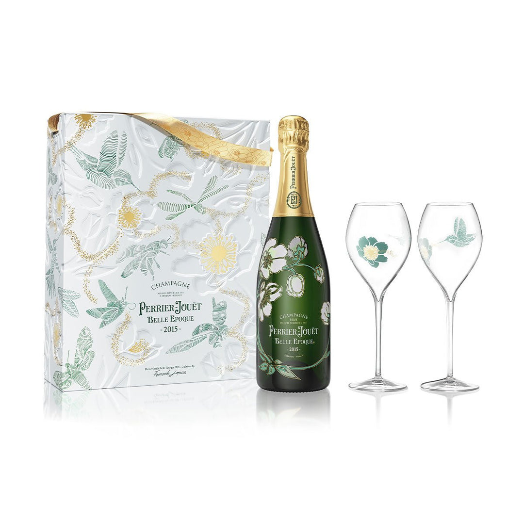 Buy Perrier-Jouët Perrier-Jouët Belle Époque 2015 Champagne Gift Pack with 2 Glasses (750mL) at Secret Bottle